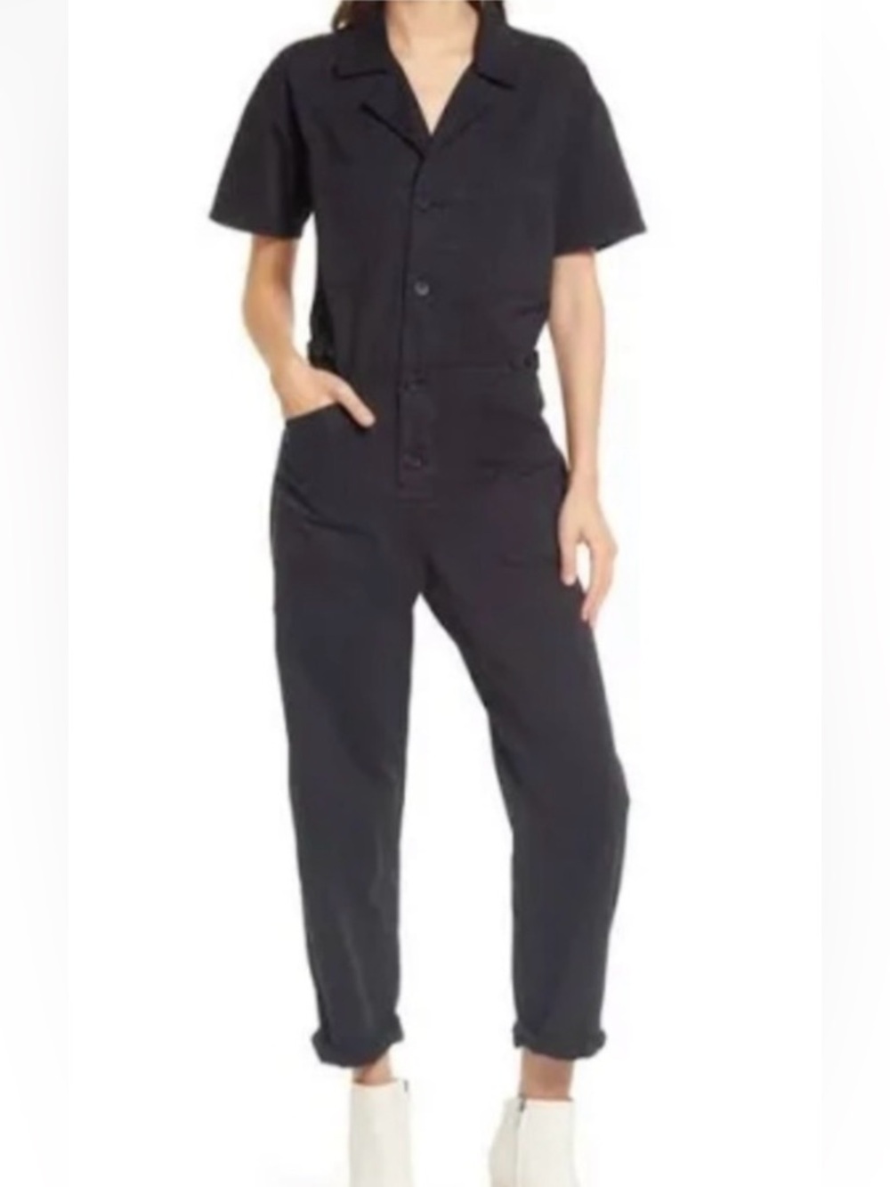 pistola Black Short-Sleeve Utility Jumpsuit